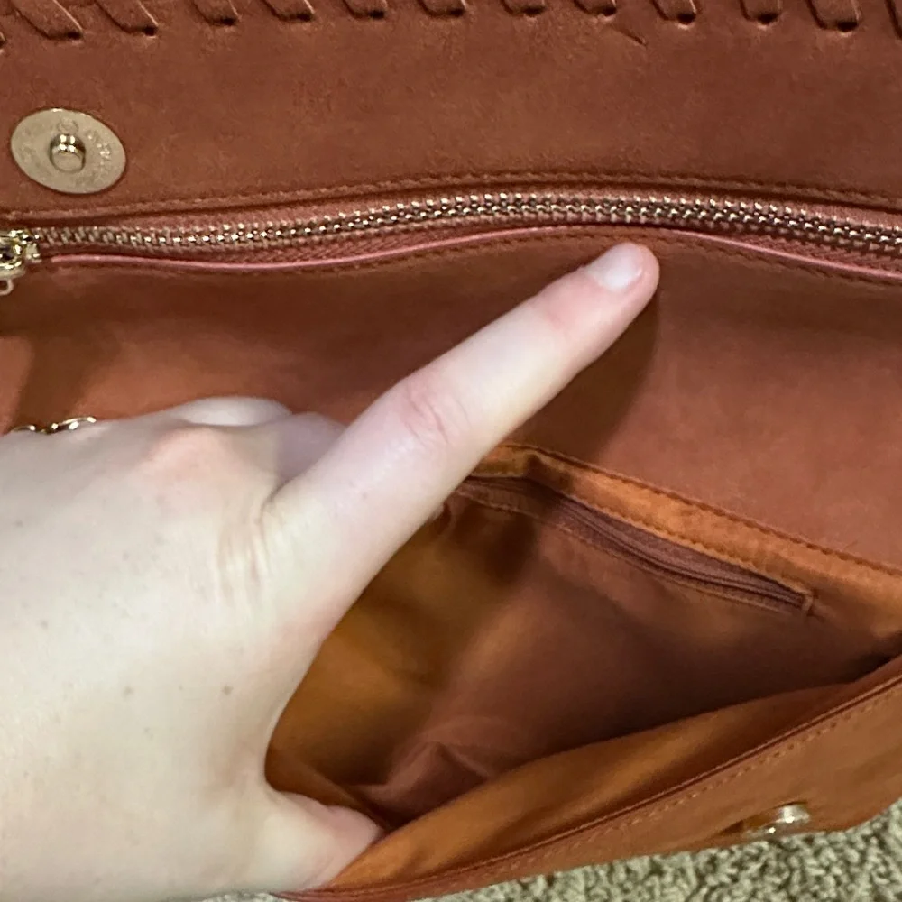 Suede Crossbody Clutch with Fringe in Rust Orange - Unbranded